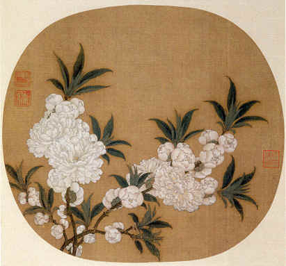 Anonymous, Song dynasty, Peach Blossoms, round fan, ink and color on silk