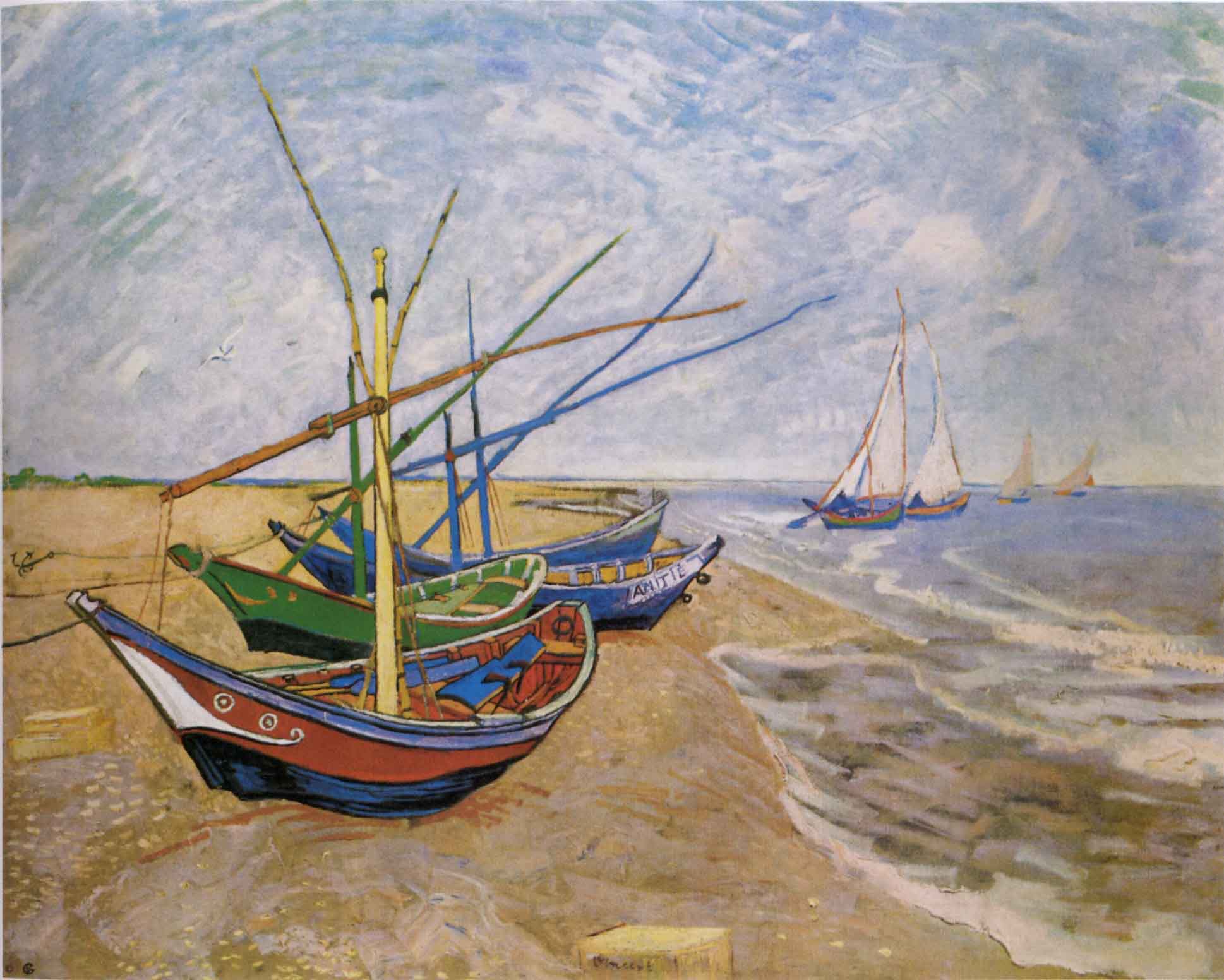 Fishing boats on the Beach at Saintes-Maries by Van Gogh