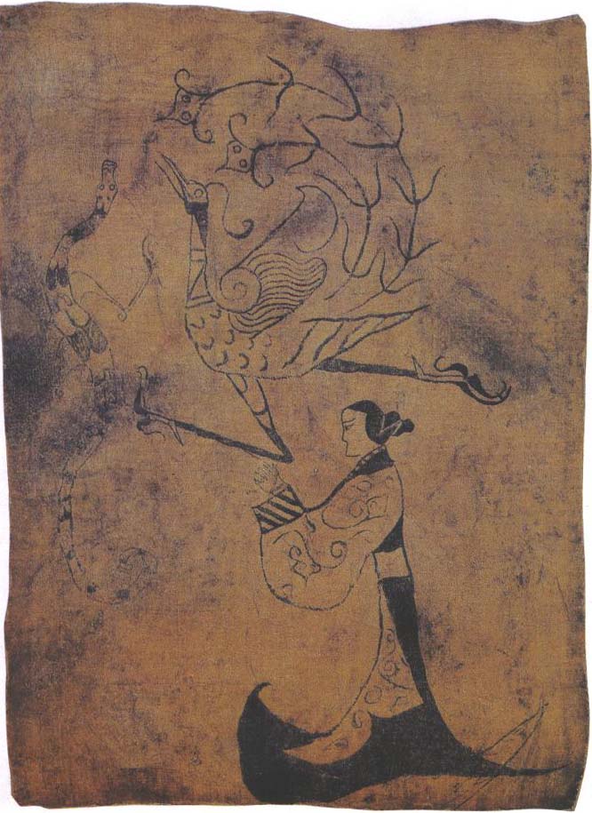 Silk Painting with Human Figure, Dragon and Phoenix Patterns,  about 300 B.C.       